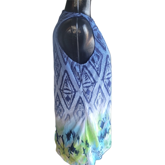 Picadilly Blue and Green Patterned Sleeveless Top M - Picture 3 of 6
